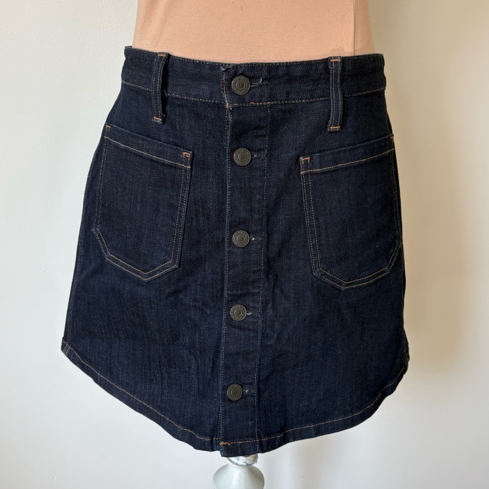 Ralph Lauren Denim Supply Tilden Exposed Button Blue Jean Mini Skirt EUC Size 28